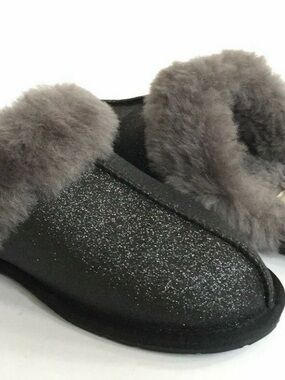 UGG Gray Glitter Slippers with Gray Sheepskin Cuff